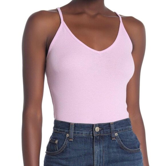 bp Tops - bp Nordstrom lavender pink bouquet v-neck ribbed thong tank top bodysuit medium